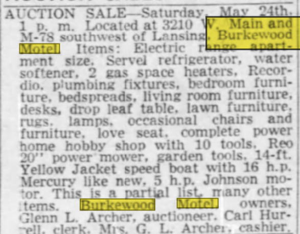 Burkewood Motel (Burkewood Inn) - May 1958 Auction